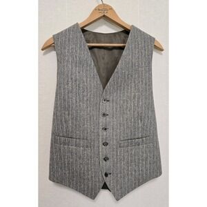 Pierre Cardin Mens Vintage Formal Vest Button Front Gray Stripes